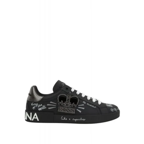 SNEAKERS DOLCE & GABBANA , Graffiti Printed Low-Top, New Tech leather, Black