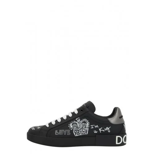 SNEAKERS DOLCE & GABBANA , Graffiti Printed Low-Top, New Tech leather, Black