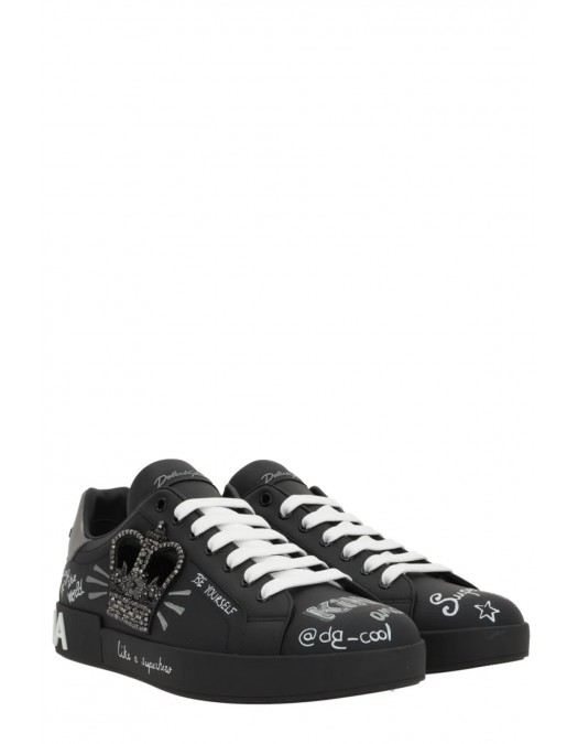 SNEAKERS DOLCE & GABBANA , Graffiti Printed Low-Top, New Tech leather, Black - CS1760AZ2688T724