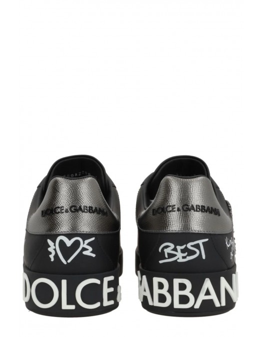 SNEAKERS DOLCE & GABBANA , Graffiti Printed Low-Top, New Tech leather, Black - CS1760AZ2688T724