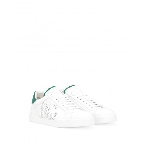 Sneakers DOLCE & GABBANA, White Portofino, Logo perforat Sneakers DOLCE & GABBANA, White Portofino, Logo perforat