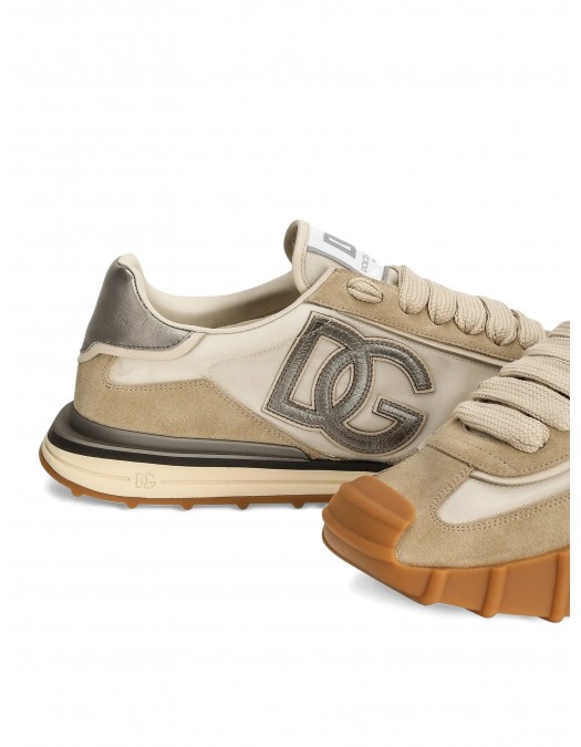 Sneakers DOLCE & GABBANA, Nylon sneakers with lateral DG, Cream - CS2384AZ7168R167