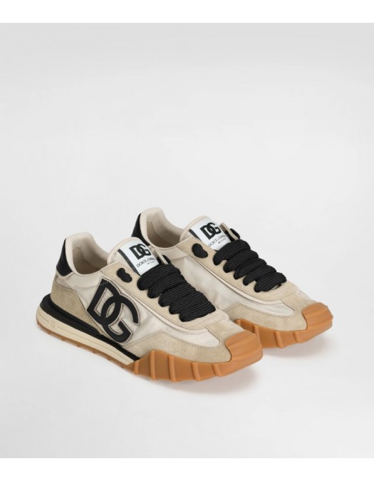 Sneakers DOLCE & GABBANA, Nylon sneakers with lateral DG, Black and Beige - CS2384AZ8628S469