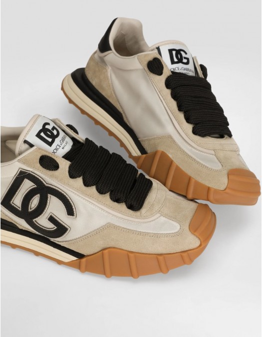 Sneakers DOLCE & GABBANA, Nylon sneakers with lateral DG, Black and Beige - CS2384AZ8628S469