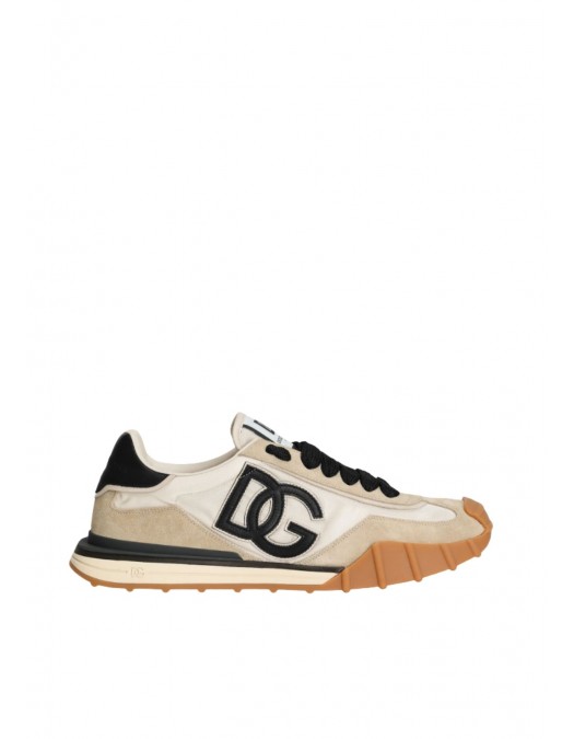 Sneakers DOLCE & GABBANA, Nylon sneakers with lateral DG, Black and Beige - CS2384AZ8628S469