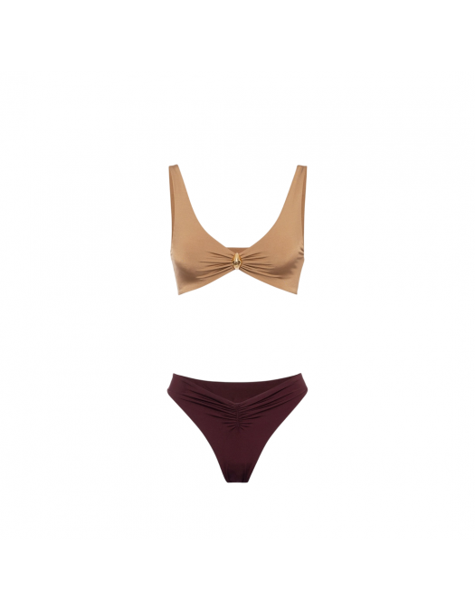 COSTUM DE BAIE ELISABETTA FRANCHI, Two Piecea, Gold Accessory, Brown Camel - CS74B51E2DP3 COSTUM DE BAIE ELISABETTA FRANCHI, Two Piecea, Gold Accessory, Brown Camel - CS74B51E2DP3