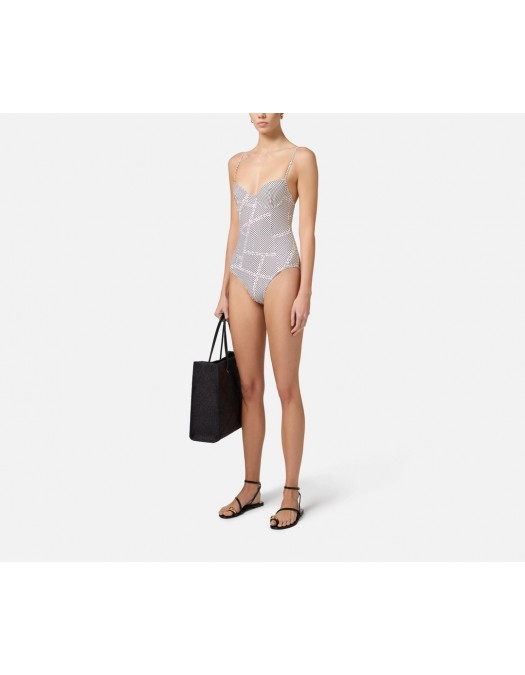 COSTUM DE BAIE ELISABETTA FRANCHI, One Piece, Logo, Black Dots, White - CS77M52E2E84 COSTUM DE BAIE ELISABETTA FRANCHI, One Piece, Logo, Black Dots, White - CS77M52E2E84