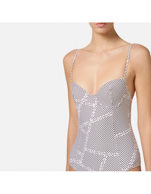 COSTUM DE BAIE ELISABETTA FRANCHI, One Piece, Logo, Black Dots, White - CS77M52E2E84 COSTUM DE BAIE ELISABETTA FRANCHI, One Piece, Logo, Black Dots, White - CS77M52E2E84