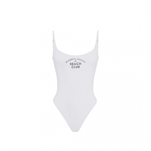 COSTUM DE BAIE ELISABETTA FRANCHI, One Piece, Black Logo Print, White COSTUM DE BAIE ELISABETTA FRANCHI, One Piece, Black Logo Print, White