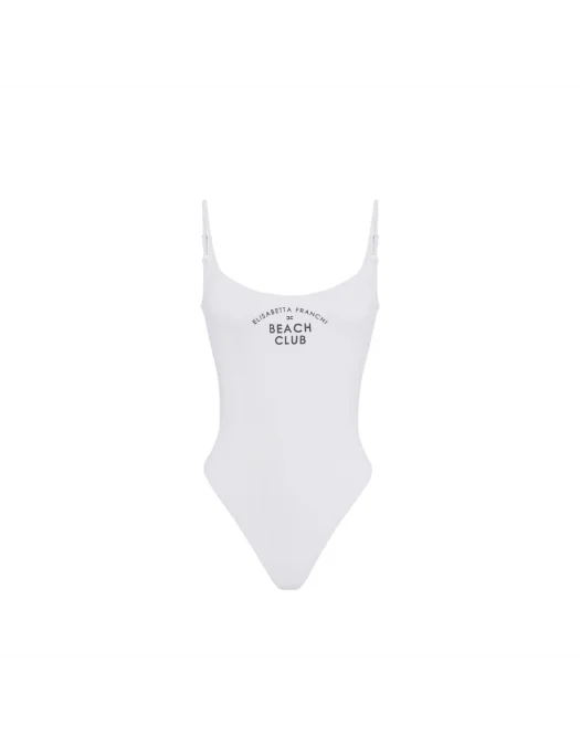 COSTUM DE BAIE ELISABETTA FRANCHI, One Piece, Black Logo Print, White - CS80M55E3309 COSTUM DE BAIE ELISABETTA FRANCHI, One Piece, Black Logo Print, White - CS80M55E3309