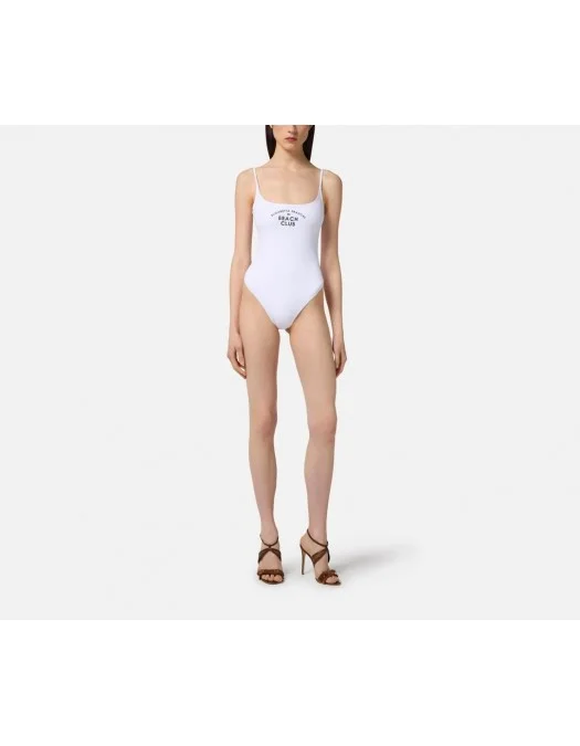 COSTUM DE BAIE ELISABETTA FRANCHI, One Piece, Black Logo Print, White - CS80M55E3309 COSTUM DE BAIE ELISABETTA FRANCHI, One Piece, Black Logo Print, White - CS80M55E3309