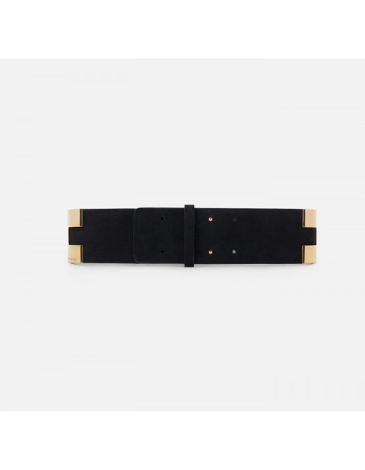 Curea ELISABETTA FRANCHI, Rêve Noir suede leather belt - CT30S65EC110