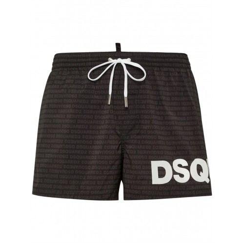 BERMUDE DSQUARED2, White Logo Print, Summer, Black BERMUDE DSQUARED2, White Logo Print, Summer, Black