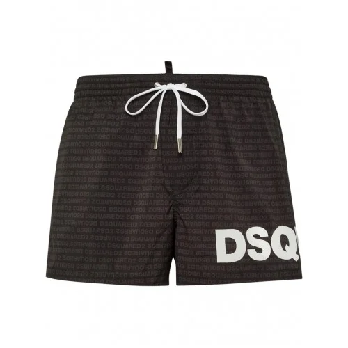 BERMUDE DSQUARED2, White Logo Print, Summer, Black