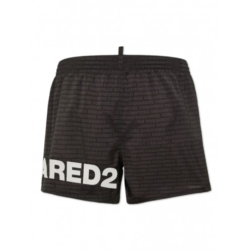 BERMUDE DSQUARED2, White Logo Print, Summer, Black BERMUDE DSQUARED2, White Logo Print, Summer, Black