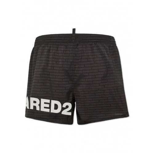BERMUDE DSQUARED2, White Logo Print, Summer, Black