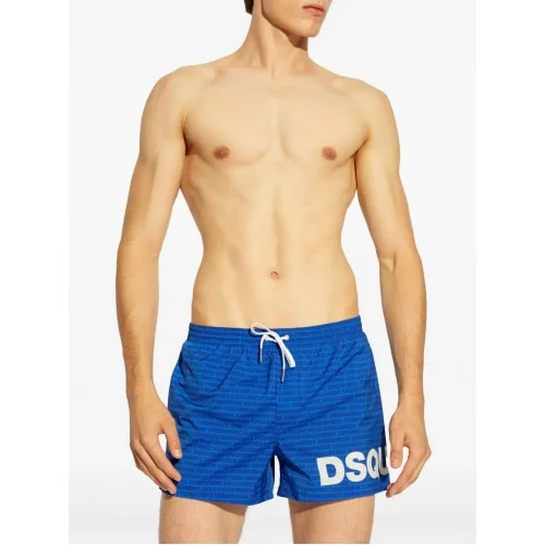 BERMUDE DSQUARED2, White Logo Print, Royal Blue