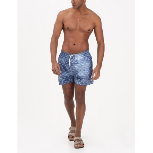 Short DSQUARED2, Blue Monogram Print Denim-Effect Swim Shorts