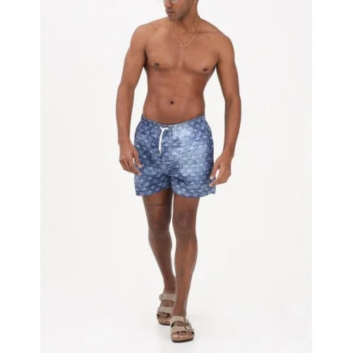 Short DSQUARED2, Blue Monogram Print Denim-Effect Swim Shorts