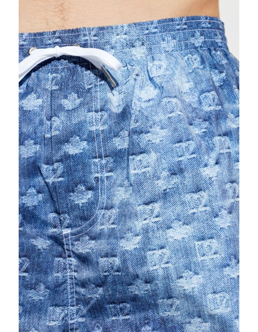 Short DSQUARED2, Blue Monogram Print Denim-Effect Swim Shorts - D7B626810454