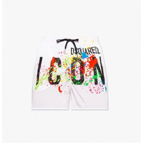 Short DSQUARED2, Splatter Print, Alb
