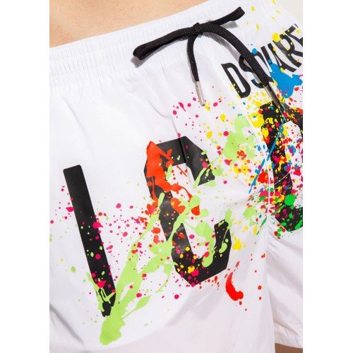 Short DSQUARED2, Splatter Print, Alb