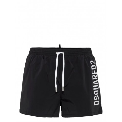 BERMUDE DSQUARED2, Swim. White Logo Print, Black BERMUDE DSQUARED2, Swim. White Logo Print, Black
