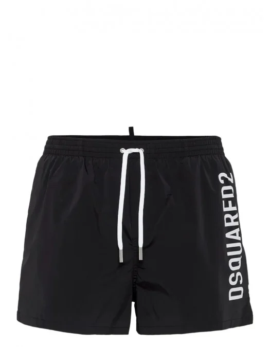 BERMUDE DSQUARED2, Swim. White Logo Print, Black - D7B646000010