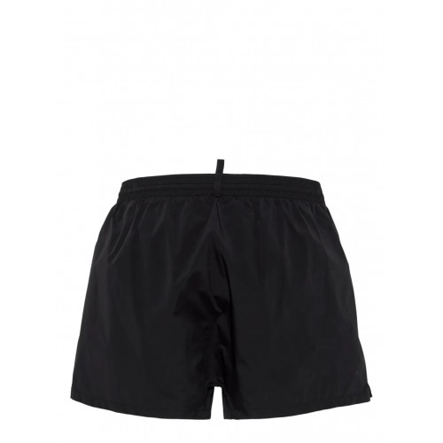 BERMUDE DSQUARED2, Swim. White Logo Print, Black BERMUDE DSQUARED2, Swim. White Logo Print, Black