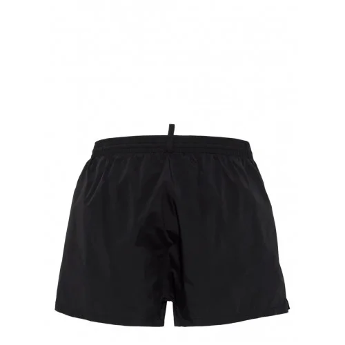 BERMUDE DSQUARED2, Swim. White Logo Print, Black