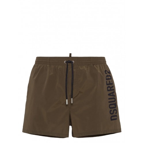 BERMUDE DSQUARED2, Swim, Black Logo Print, Green Olive BERMUDE DSQUARED2, Swim, Black Logo Print, Green Olive
