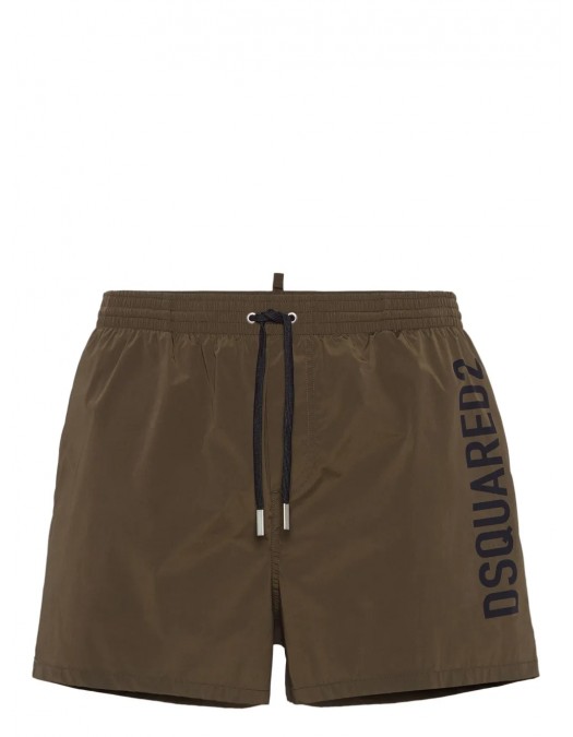BERMUDE DSQUARED2, Swim, Black Logo Print, Green Olive - D7B646000307 BERMUDE DSQUARED2, Swim, Black Logo Print, Green Olive - D7B646000307