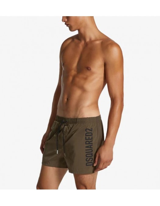 BERMUDE DSQUARED2, Swim, Black Logo Print, Green Olive - D7B646000307
