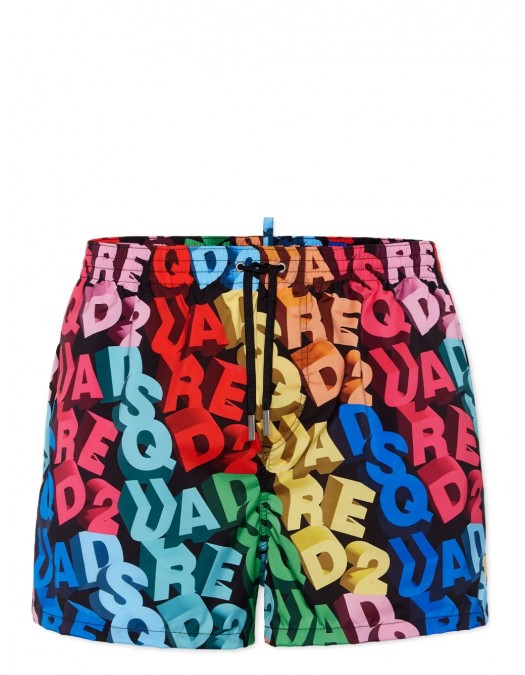 BERMUDE DSQUARED2 Swim, All Over Logo Print, Multicolor - D7B646100998 BERMUDE DSQUARED2 Swim, All Over Logo Print, Multicolor - D7B646100998