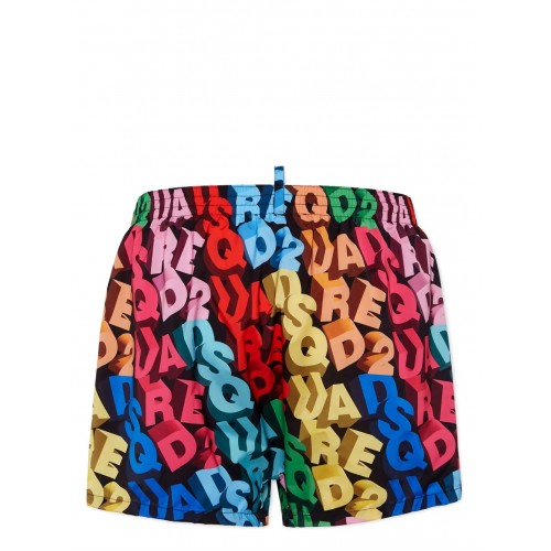 BERMUDE DSQUARED2 Swim, All Over Logo Print, Multicolor BERMUDE DSQUARED2 Swim, All Over Logo Print, Multicolor