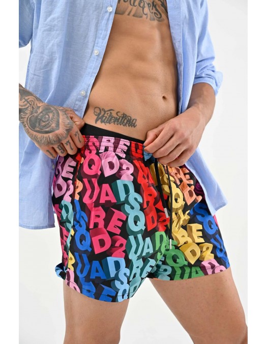 BERMUDE DSQUARED2 Swim, All Over Logo Print, Multicolor - D7B646100998 BERMUDE DSQUARED2 Swim, All Over Logo Print, Multicolor - D7B646100998