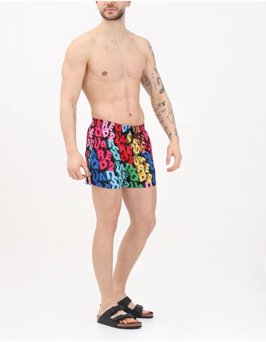 BERMUDE DSQUARED2 Swim, All Over Logo Print, Multicolor - D7B646100998 BERMUDE DSQUARED2 Swim, All Over Logo Print, Multicolor - D7B646100998