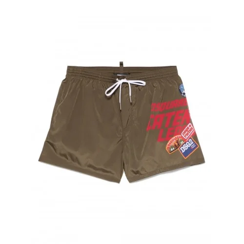 BERMUDE DSQUARED2, Swim, Stickers, Logo Print, Kaki