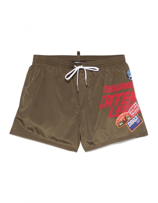 BERMUDE DSQUARED2, Swim, Stickers, Logo Print, Kaki - D7B8P6080302 BERMUDE DSQUARED2, Swim, Stickers, Logo Print, Kaki - D7B8P6080302