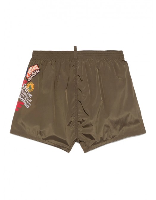 BERMUDE DSQUARED2, Swim, Stickers, Logo Print, Kaki - D7B8P6080302 BERMUDE DSQUARED2, Swim, Stickers, Logo Print, Kaki - D7B8P6080302