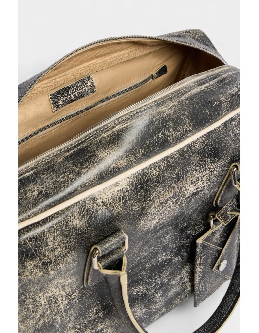 Geanta DSQUARED2, D2 Craked Leather Duffle, Vintage Black - DFM0079430088762124