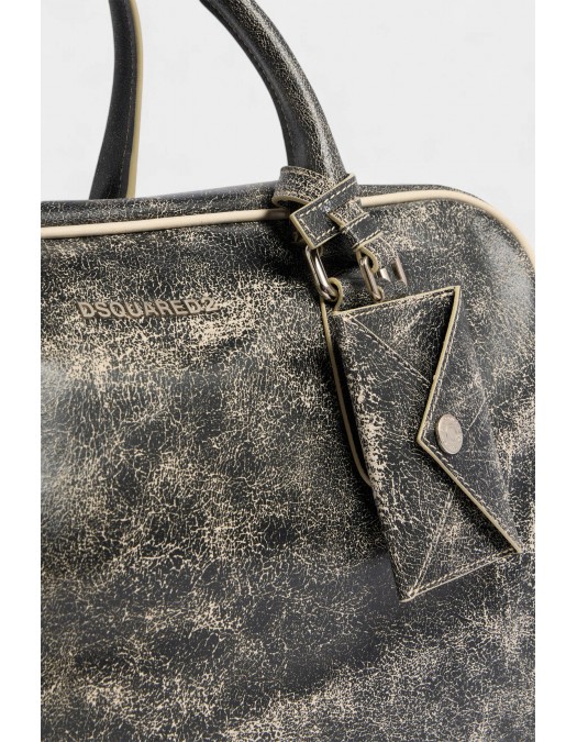 Geanta DSQUARED2, D2 Craked Leather Duffle, Vintage Black - DFM0079430088762124