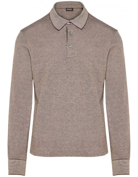 Bluza Zegna, Jersey Polo, Taupe Brown - E739UE394A8M09 - Capodopera12