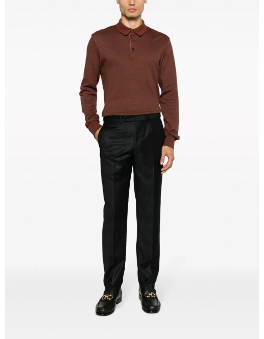 Bluza Zegna, Long Sleeve, Polo, Clay Red - E739UE394A8P09