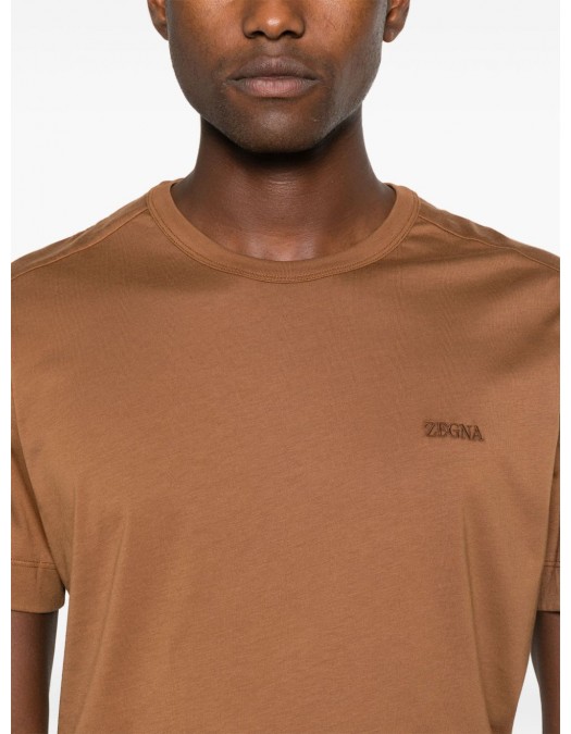 Tricou Zegna, Little Logo, Simple, Brown - E760UE360A8E760