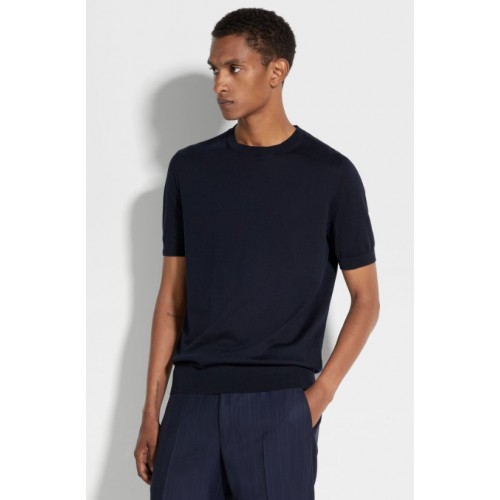 Tricou Zegna, Navy Blue Premium Cotton Tricou Zegna, Navy Blue Premium Cotton