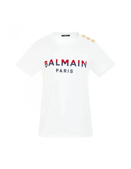 Tricou BALMAIN, Imprimeu Multicolor Brand, Alb - EF005BC46GPY