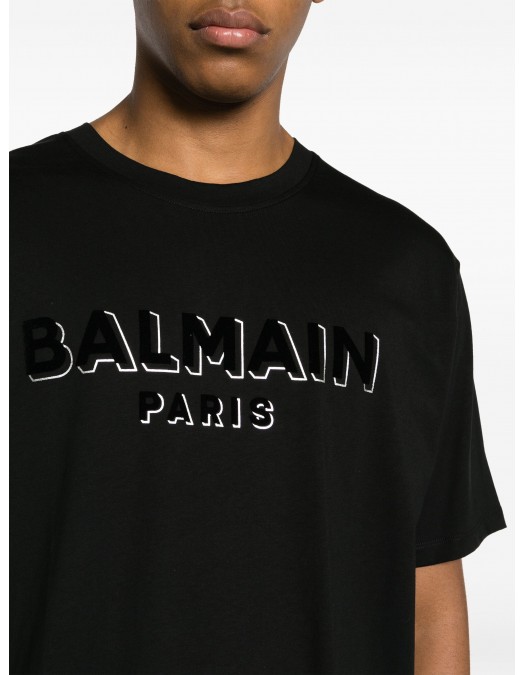 Tricou BALMAIN, Double Text Print, Negru - EG010BB99EJO