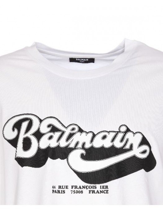 Tricou BALMAIN, Print 44 Rue Francois, Alb - EG010BC44GAB