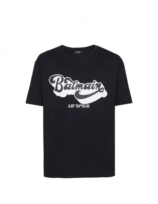 Tricou BALMAIN, Print 44 Rue Francois, Negru EG010BC44EAB